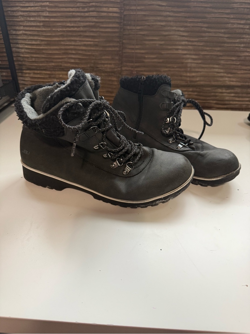 JBU Charcoal Gray Faux-Fur Lace-Up Ankle Boots